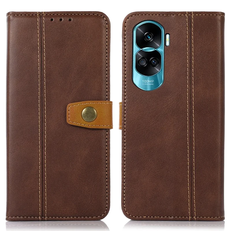 For Honor 90 Lite 5G / X50i Shockproof Calf Texture Leather Case Stand Wallet Cell Phone Cover - Coffee