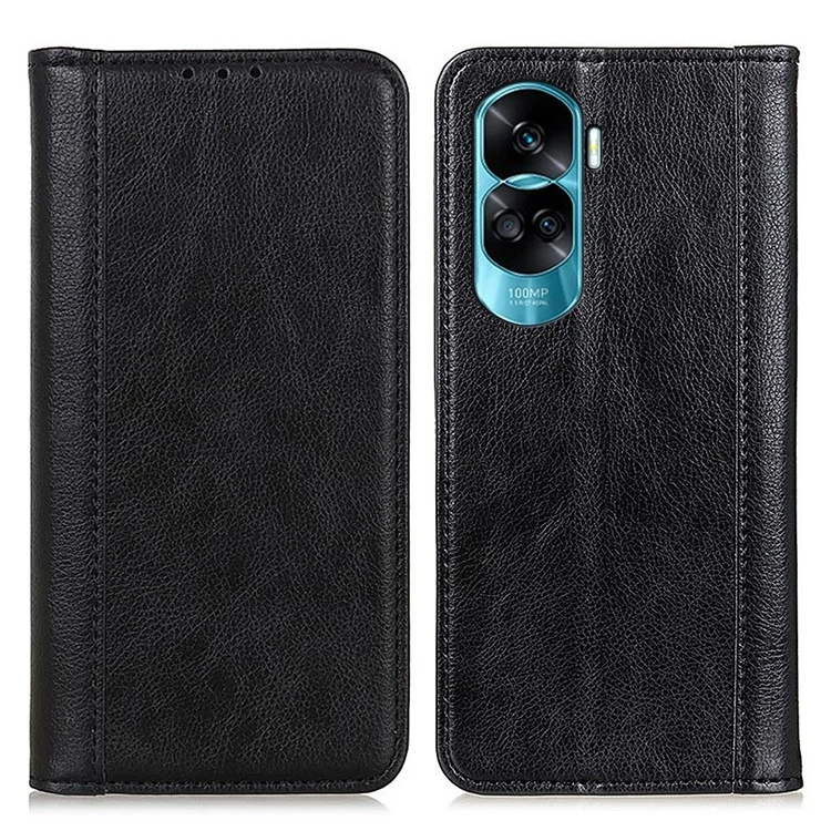 For Honor 90 Lite 5G / X50i 5G Litchi Texture Split Leather Phone Case Wallet Stand Phone Cover - Schwarz
