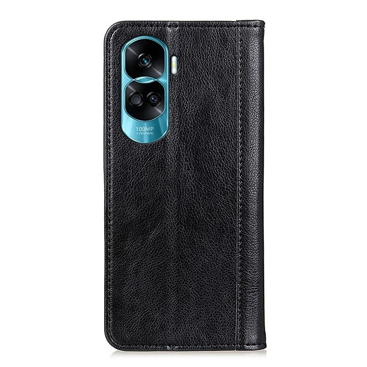 For Honor 90 Lite 5G / X50i 5G Litchi Texture Split Leather Phone Case Wallet Stand Phone Cover - Schwarz