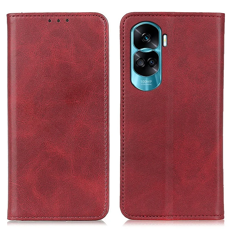 Split Leather Case for Honor 90 Lite 5G / X50i 5G Anti-drop Stand Wallet Magnetic Flip Phone Cover - Red