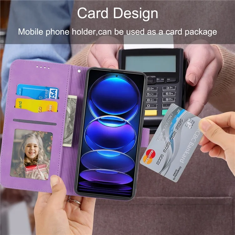 DIERFENG DF-03 Capa de Couro com Linhas Impressas para Realme 11 Pro 5G - Carteira de Couro com Suporte - Roxa