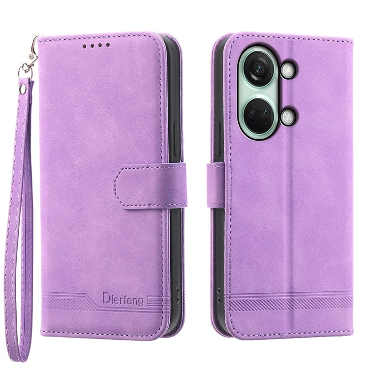 DIERFENG DF-03 Откидная обложка для OnePlus Nord 3 5G / Ace 2V, линии с рельефным рисунком, бумажник-стойка для мобильного телефона из кожи - фиолетовый