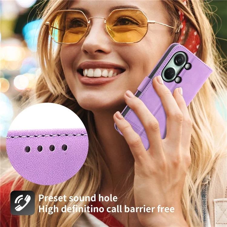 DIERFENG DF-03 Откидная обложка для OnePlus Nord 3 5G / Ace 2V, линии с рельефным рисунком, бумажник-стойка для мобильного телефона из кожи - фиолетовый