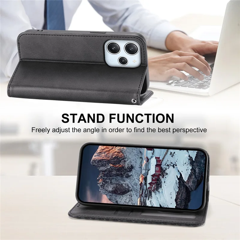 Für Xiaomi Redmi 12 4G Ledertelefonhülle, stoßfest, mit geprägtem Rauten-Muster, Brieftasche, Ständer - Schwarz