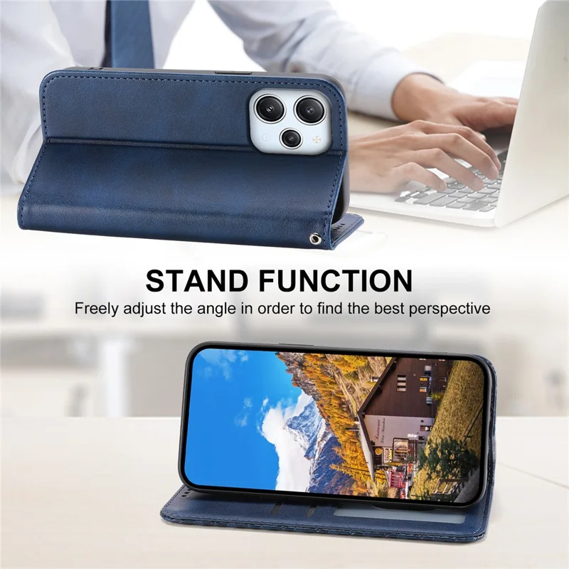 Für Xiaomi Redmi 12 4G Leder Handyhülle Sturzsicher Geprägte Rautenmuster Brieftasche Ständer Abdeckung - Blau