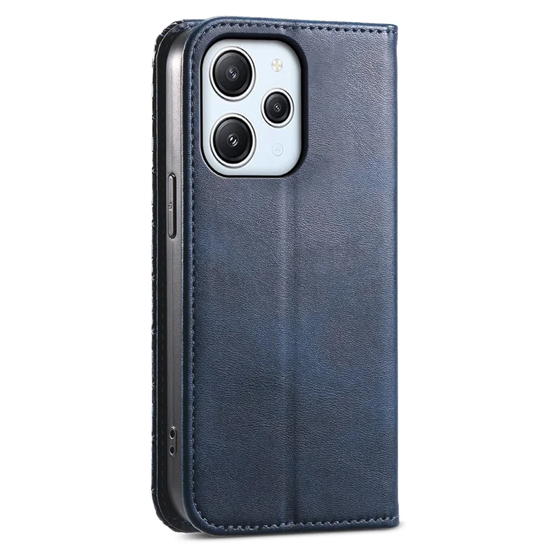 Für Xiaomi Redmi 12 4G Leder Handyhülle Sturzsicher Geprägte Rautenmuster Brieftasche Ständer Abdeckung - Blau