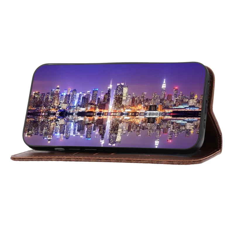 For Xiaomi Redmi 12 4G Leather Phone Case Anti-fall Imprinted Rhombus Pattern Wallet Stand Cover - Brown