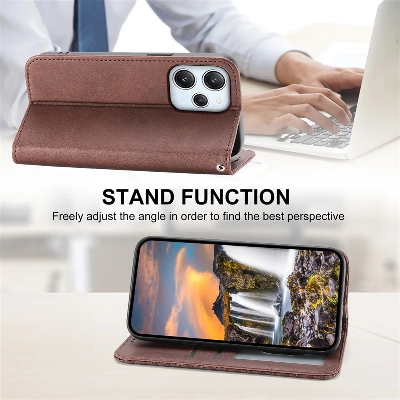 For Xiaomi Redmi 12 4G Leather Phone Case Anti-fall Imprinted Rhombus Pattern Wallet Stand Cover - Brown
