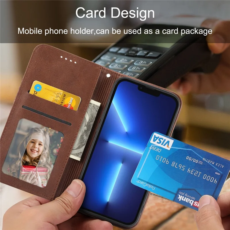 For Xiaomi Redmi 12 4G Leather Phone Case Anti-fall Imprinted Rhombus Pattern Wallet Stand Cover - Brown