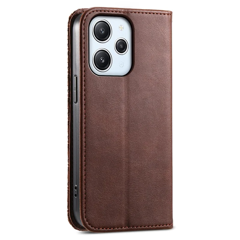 For Xiaomi Redmi 12 4G Leather Phone Case Anti-fall Imprinted Rhombus Pattern Wallet Stand Cover - Brown