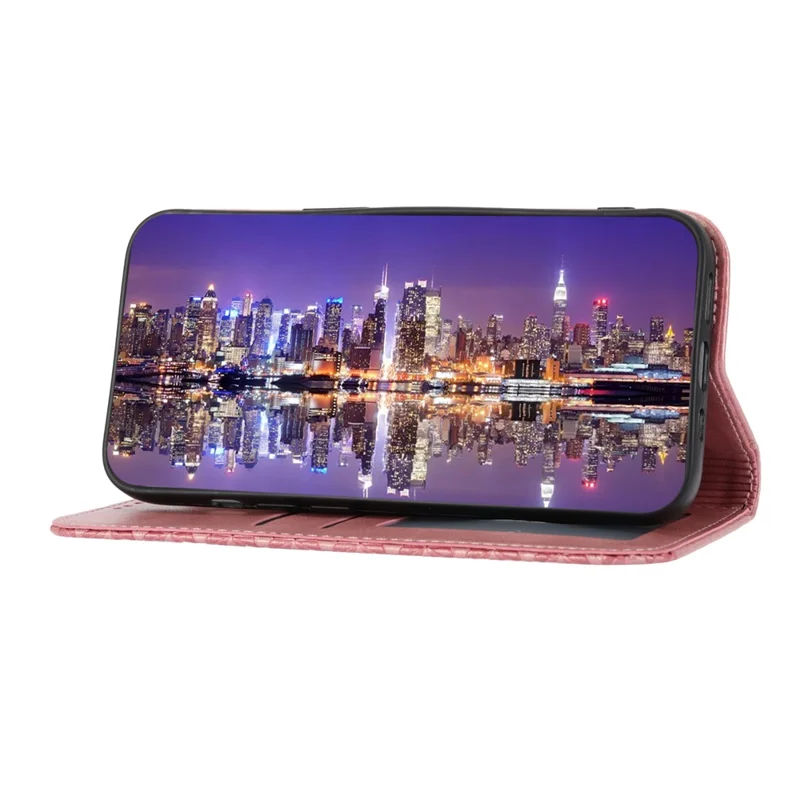 Per Xiaomi Redmi 12 4G Custodia in pelle antiurto con motivo a rombi impresso - Rosa oro