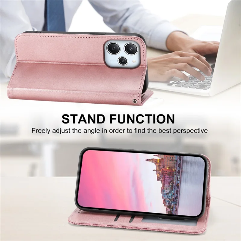 Per Xiaomi Redmi 12 4G Custodia in pelle antiurto con motivo a rombi impresso - Rosa oro