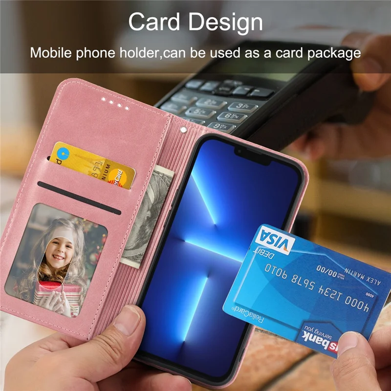 Per Xiaomi Redmi 12 4G Custodia in pelle antiurto con motivo a rombi impresso - Rosa oro