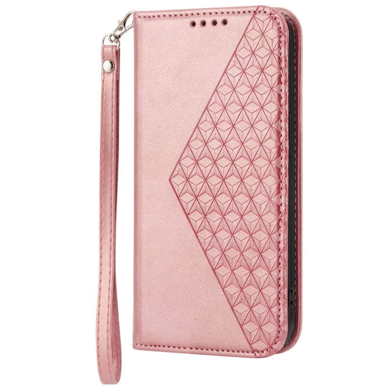 Per Xiaomi Redmi 12 4G Custodia in pelle antiurto con motivo a rombi impresso - Rosa oro