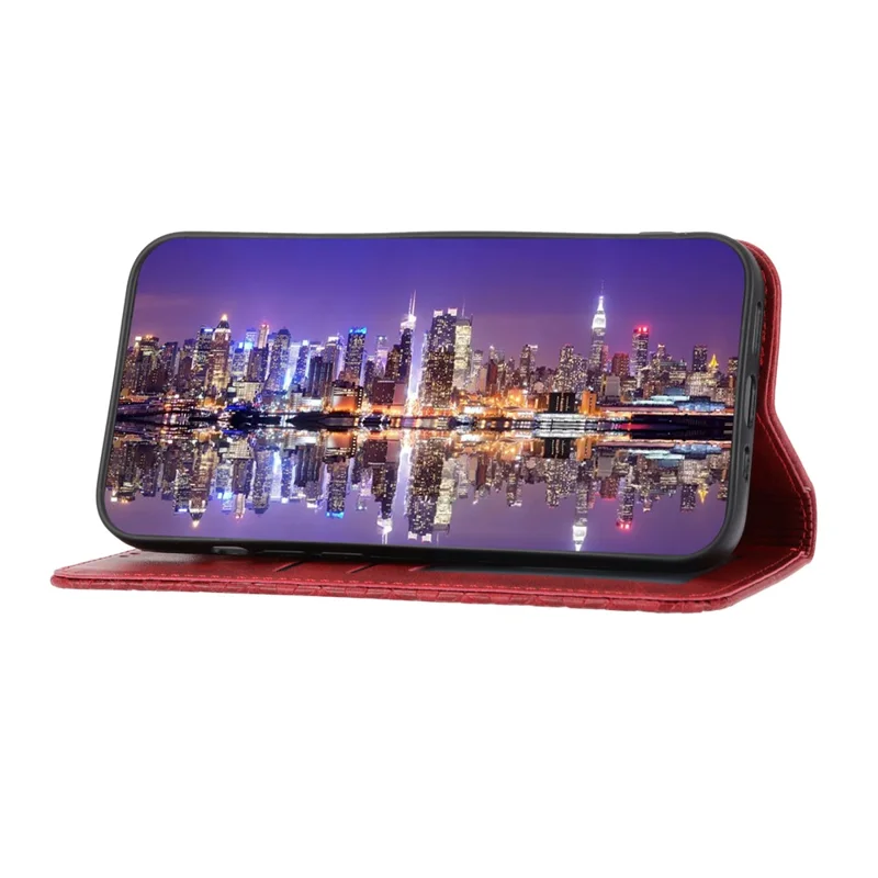For Xiaomi Redmi 12 4G Leather Phone Case Anti-fall Imprinted Rhombus Pattern Wallet Stand Cover - Red