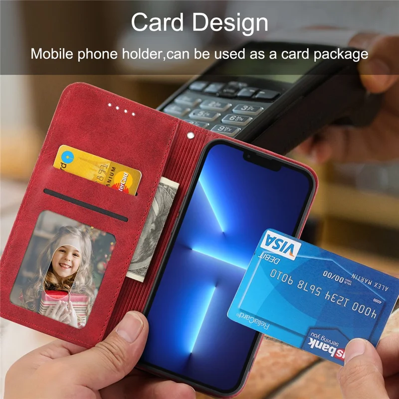 For Xiaomi Redmi 12 4G Leather Phone Case Anti-fall Imprinted Rhombus Pattern Wallet Stand Cover - Red