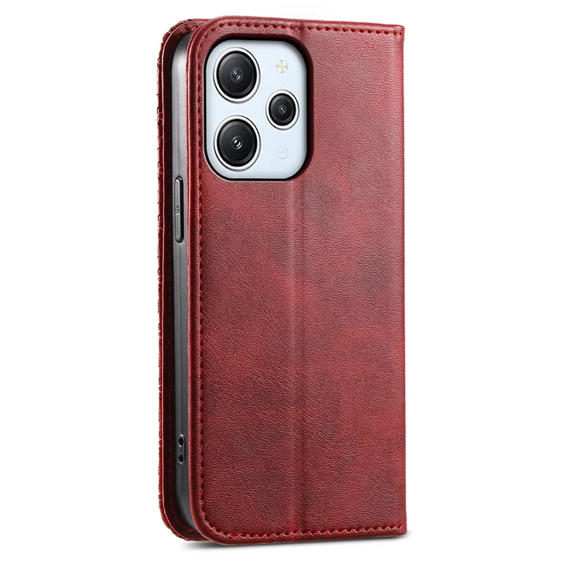 For Xiaomi Redmi 12 4G Leather Phone Case Anti-fall Imprinted Rhombus Pattern Wallet Stand Cover - Red