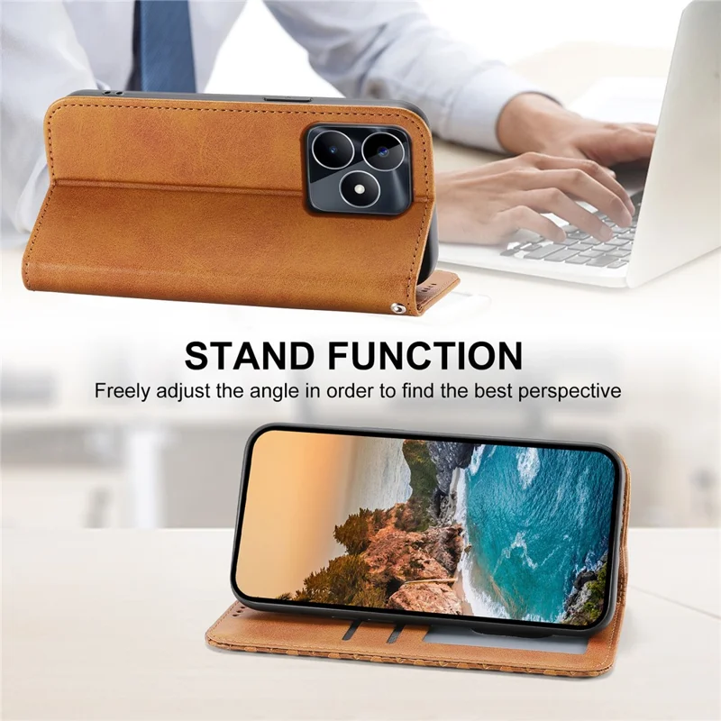 For Realme C53 (Global) / C53 (India) / C51 Leather Phone Case Imprinted Rhombus Pattern Wallet Stand Shockproof Cover - Yellow
