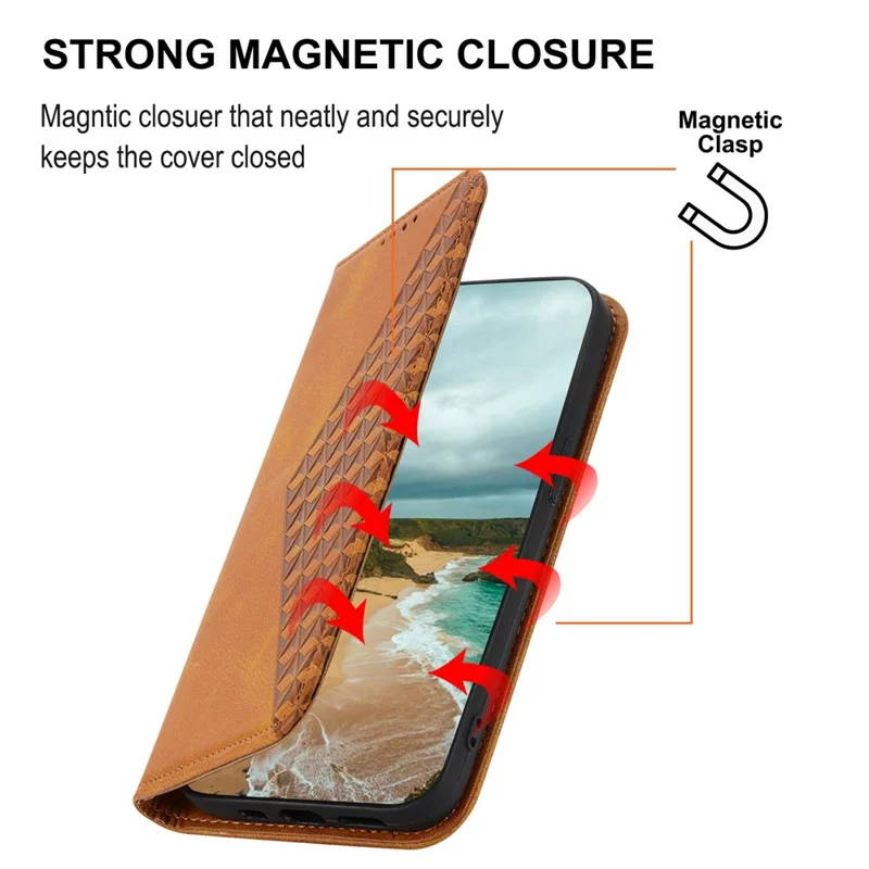 For Realme C53 (Global) / C53 (India) / C51 Leather Phone Case Imprinted Rhombus Pattern Wallet Stand Shockproof Cover - Yellow