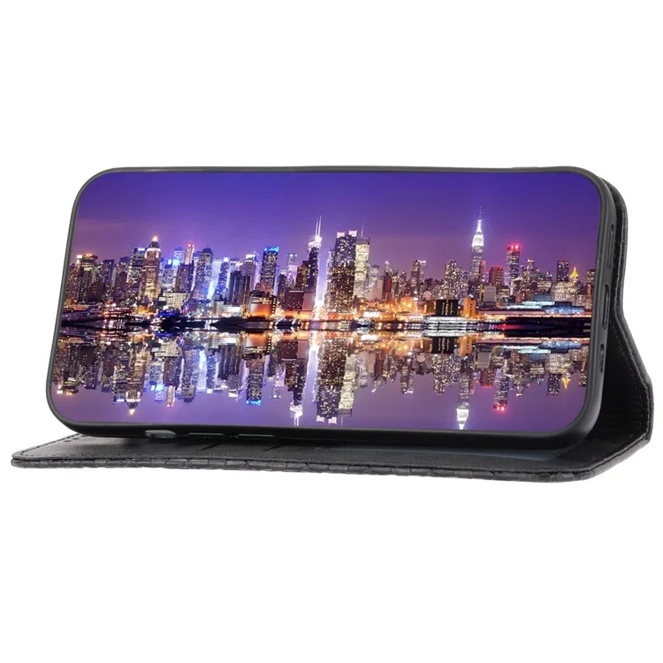 For Samsung Galaxy A25 5G (Global) (161.0 x 76.5 x 8.3mm) Leather Phone Case Imprinted Rhombus Pattern Wallet Stand Drop Resistant Cover - Black