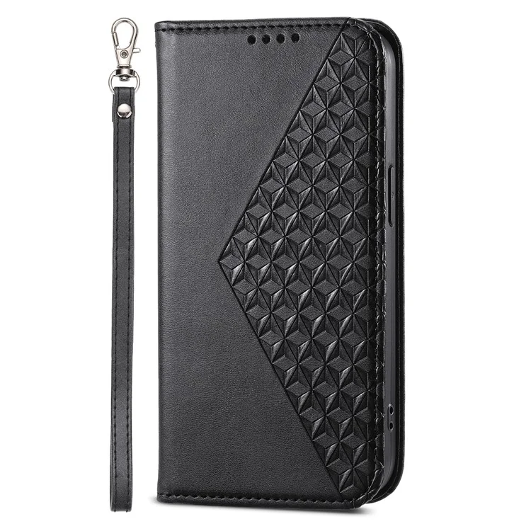 For Samsung Galaxy A25 5G (Global) (161.0 x 76.5 x 8.3mm) Leather Phone Case Imprinted Rhombus Pattern Wallet Stand Drop Resistant Cover - Black