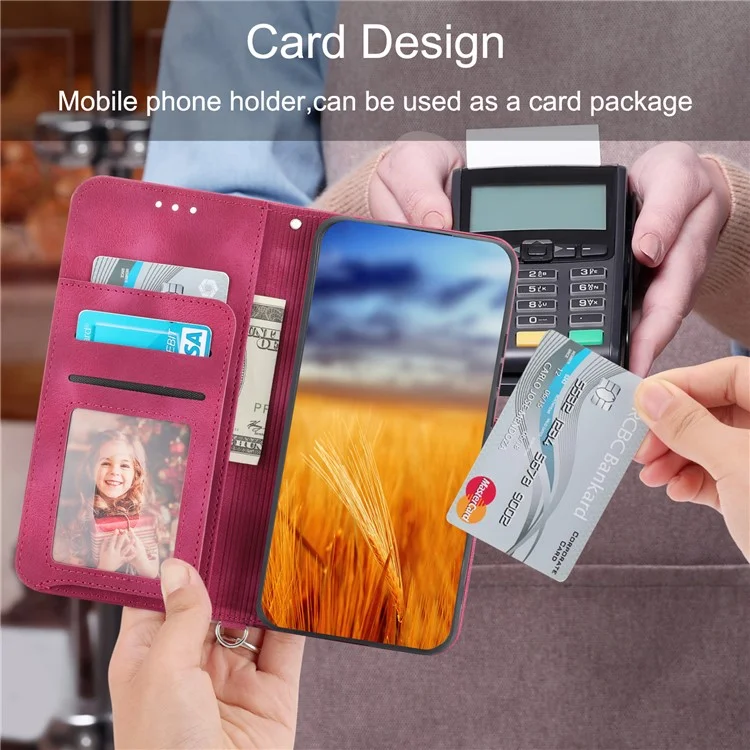 Leather Phone Case for vivo Y02A 4G , Imprinted Flower Stand Wallet Cover with Wrist Strap + Shoulder Strap - Wine Red
