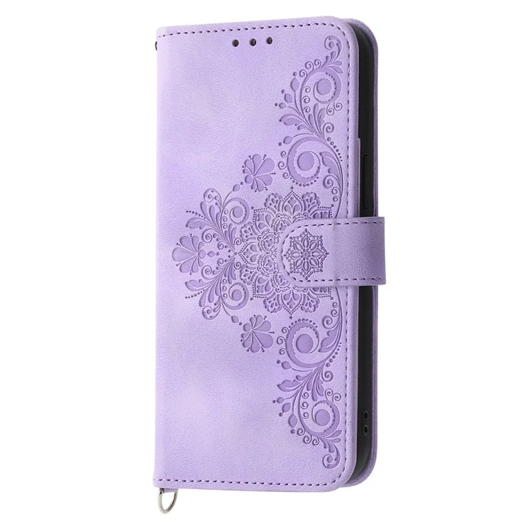 Funda de teléfono de piel para Realme 11 Pro 5G, Cubierta de cartera con soporte plegable con estampado de flores y correa de muñeca + correa de hombro - Púrpura claro