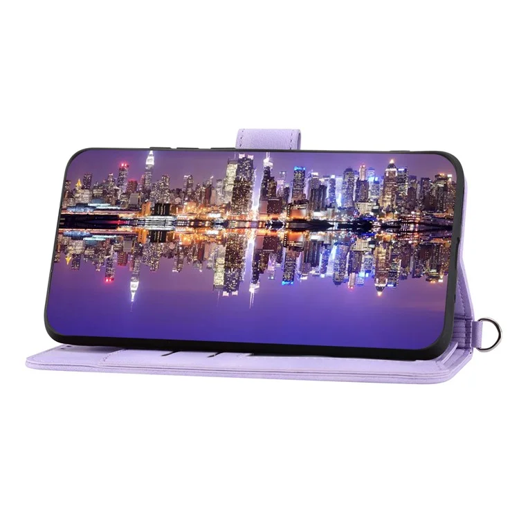 Funda de teléfono de piel para Realme 11 Pro 5G, Cubierta de cartera con soporte plegable con estampado de flores y correa de muñeca + correa de hombro - Púrpura claro
