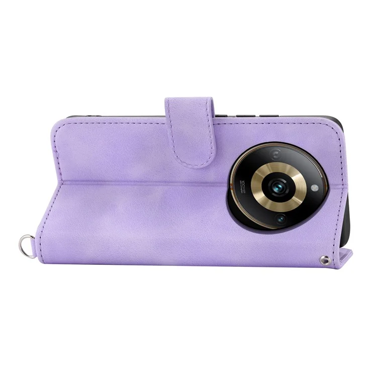 Funda de teléfono de piel para Realme 11 Pro 5G, Cubierta de cartera con soporte plegable con estampado de flores y correa de muñeca + correa de hombro - Púrpura claro