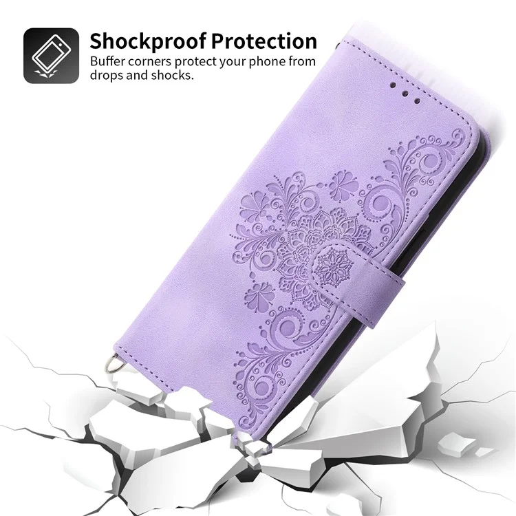 Funda de teléfono de piel para Realme 11 Pro 5G, Cubierta de cartera con soporte plegable con estampado de flores y correa de muñeca + correa de hombro - Púrpura claro