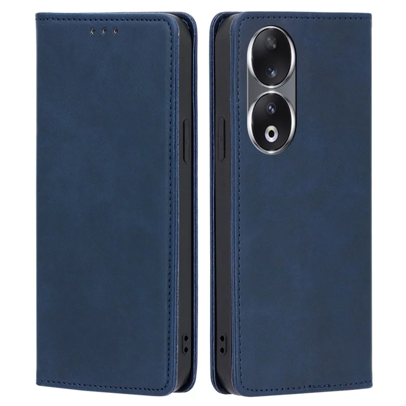 Wallet Phone Case for Honor 90 , Anti-Scratch Calf Texture PU Leather Stand Smartphone Cover - Sapphire