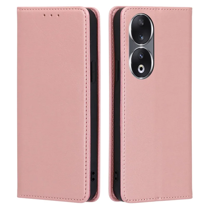 Wallet Phone Case for Honor 90 , Anti-Scratch Calf Texture PU Leather Stand Smartphone Cover - Rose Gold