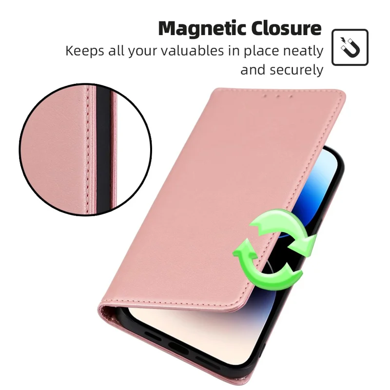 Wallet Phone Case for Honor 90 , Anti-Scratch Calf Texture PU Leather Stand Smartphone Cover - Rose Gold