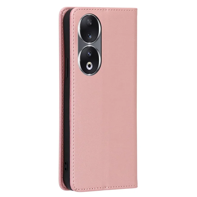 Wallet Phone Case for Honor 90 , Anti-Scratch Calf Texture PU Leather Stand Smartphone Cover - Rose Gold