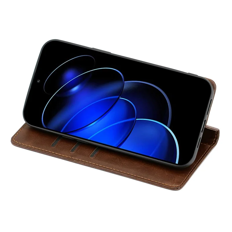 Wallet Phone Case for Honor 90 , Anti-Scratch Calf Texture PU Leather Stand Smartphone Cover - Brown