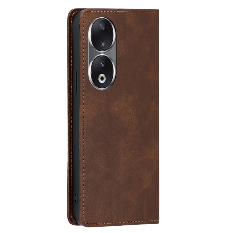 Wallet Phone Case for Honor 90 , Anti-Scratch Calf Texture PU Leather Stand Smartphone Cover - Brown