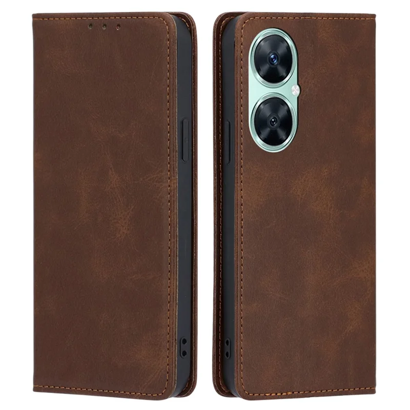 Pour Huawei Enjoy 60 Pro / nova 11i / Maimang 20 Coque de téléphone portefeuille en cuir avec texture de veau, ajustée - Marron