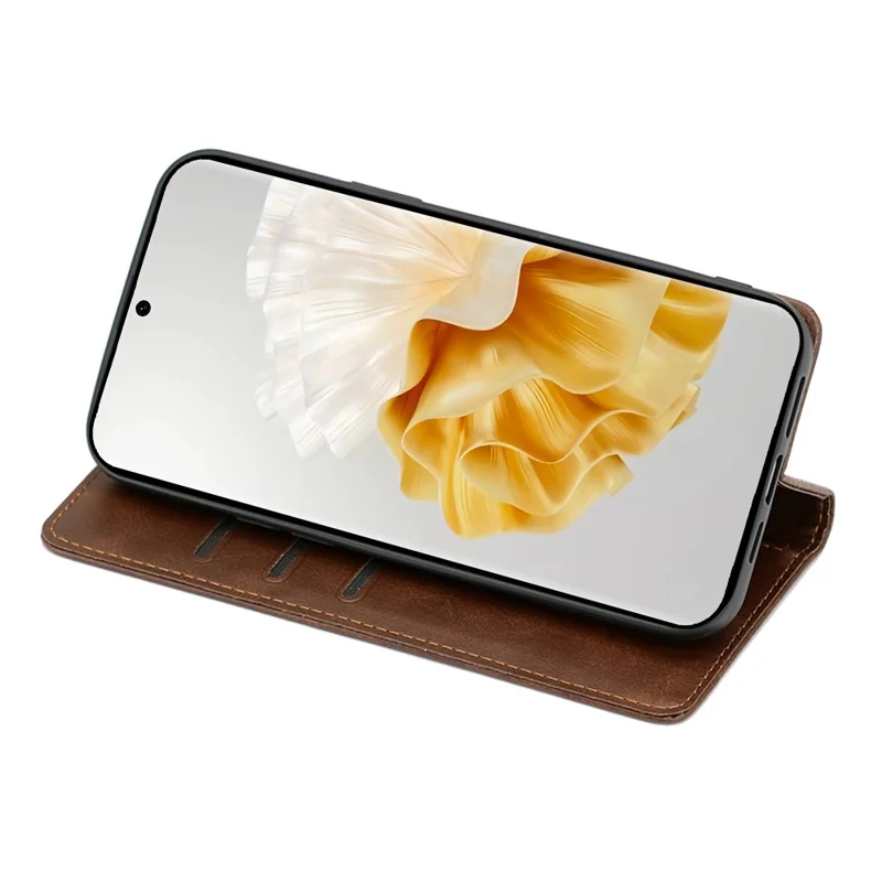 Pour Huawei Enjoy 60 Pro / nova 11i / Maimang 20 Coque de téléphone portefeuille en cuir avec texture de veau, ajustée - Marron