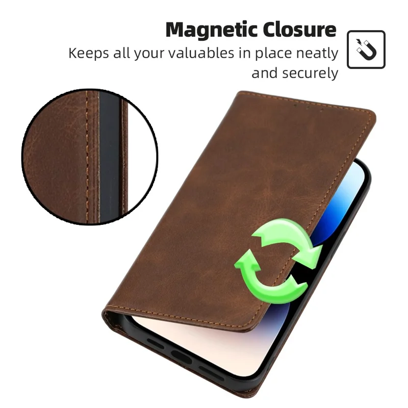 Pour Huawei Enjoy 60 Pro / nova 11i / Maimang 20 Coque de téléphone portefeuille en cuir avec texture de veau, ajustée - Marron