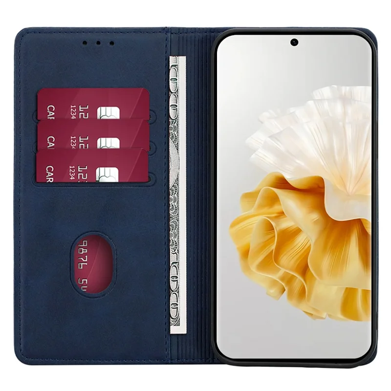For Huawei Enjoy 60 Pro / nova 11i / Maimang 20 Slim-Fit Calf Texture Leather Shell Stand Wallet Phone Case Cover - Sapphire