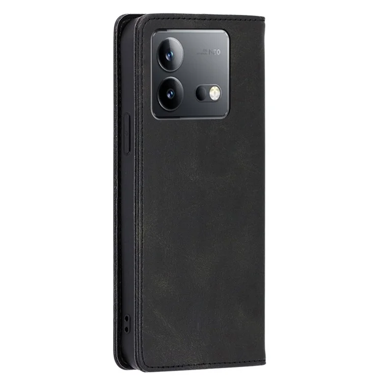 Для vivo iQOO Neo8 5G / Neo8 Pro 5G Shockproof Phone Cover Calf Texture Leather Shell Stand Wallet Case - Black