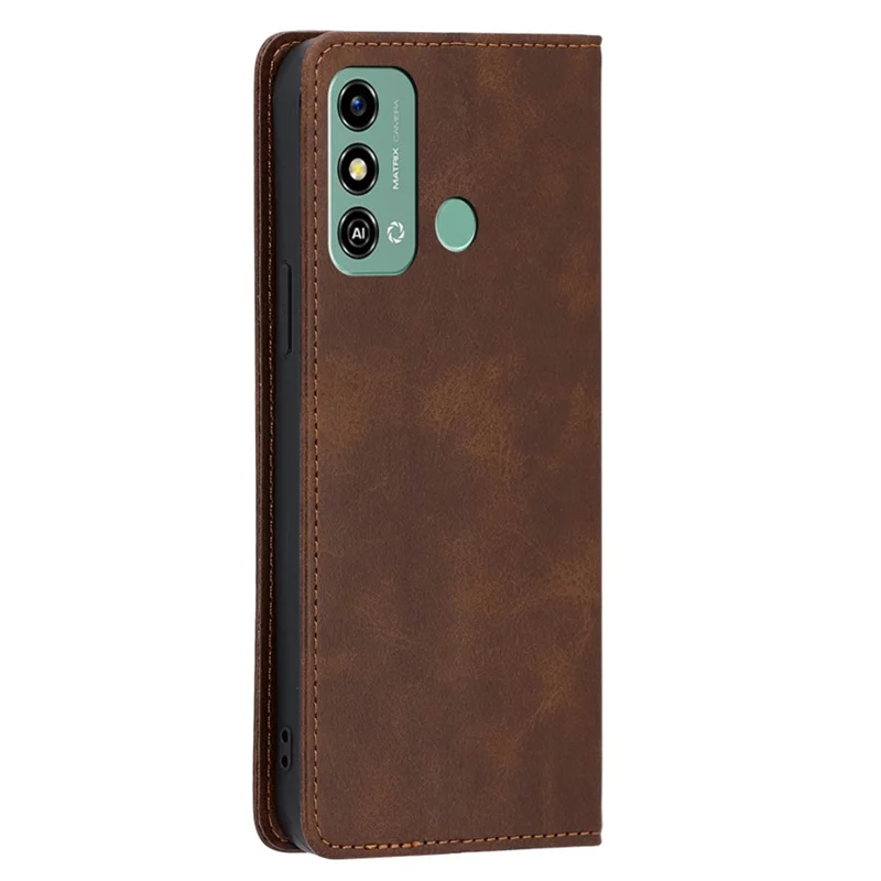Wallet Phone Case for ZTE Blade A53 , Anti-Scratch Calf Texture Leather Phone Stand Cover  - Brown