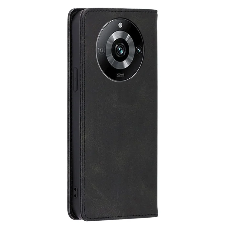 Pour Realme 11 Pro+ 5G / 11 Pro 5G Coque de téléphone antichoc, texture veau, support portefeuille en cuir PU - Noir