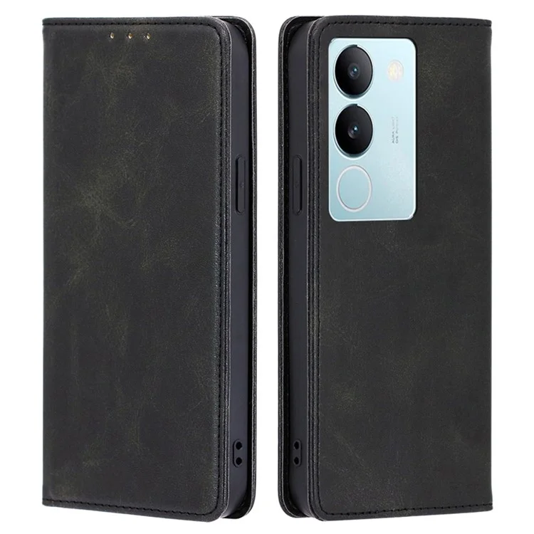 Para vivo S17 Pro 5G / S17 5G Capa de Carteira de Couro com Textura de Bezerro Anti-Arranhões - Preto