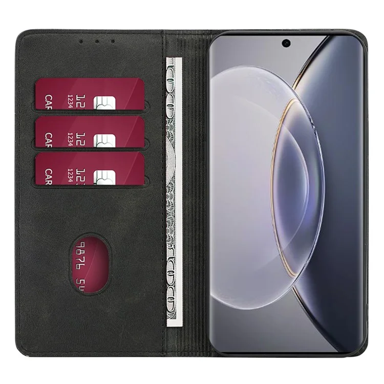 Para vivo S17 Pro 5G / S17 5G Capa de Carteira de Couro com Textura de Bezerro Anti-Arranhões - Preto