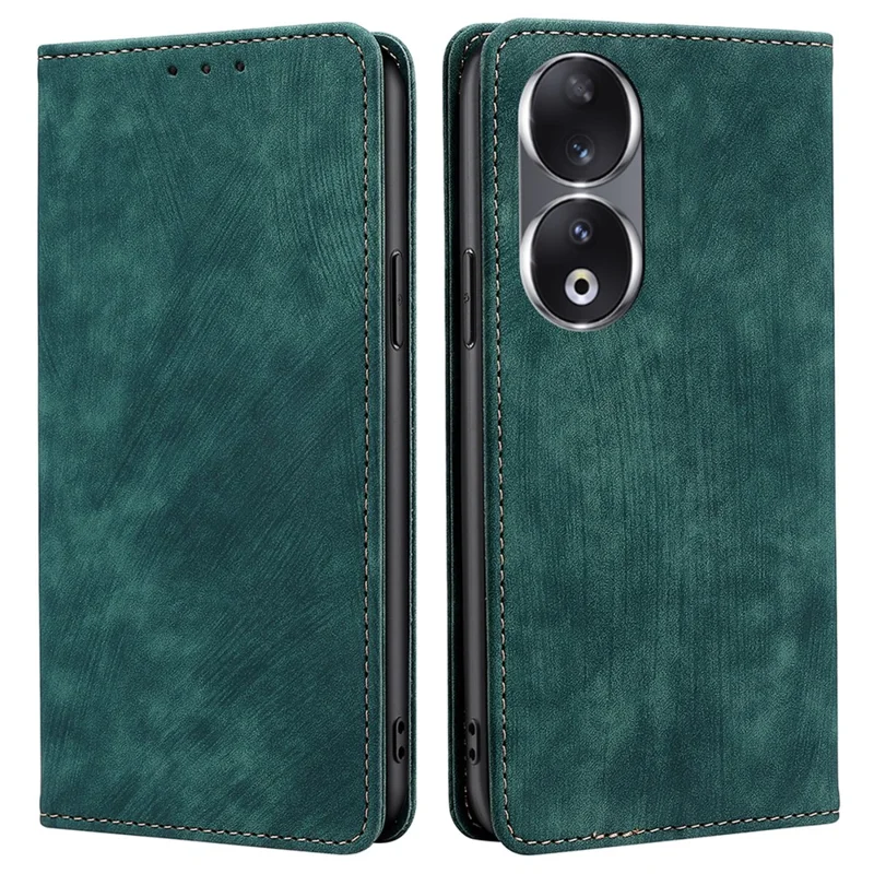 RFID Blocking Wallet Phone Case for Honor 90 , PU Leather Stand Full Protection Cover - Green