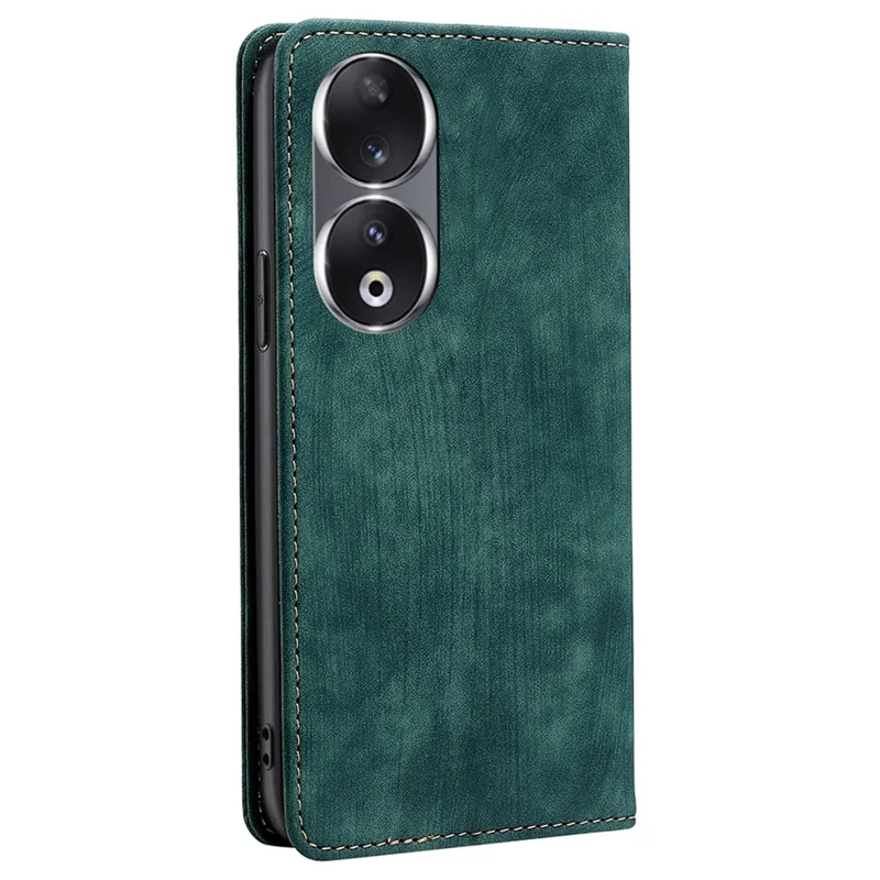 RFID Blocking Wallet Phone Case for Honor 90 , PU Leather Stand Full Protection Cover - Green