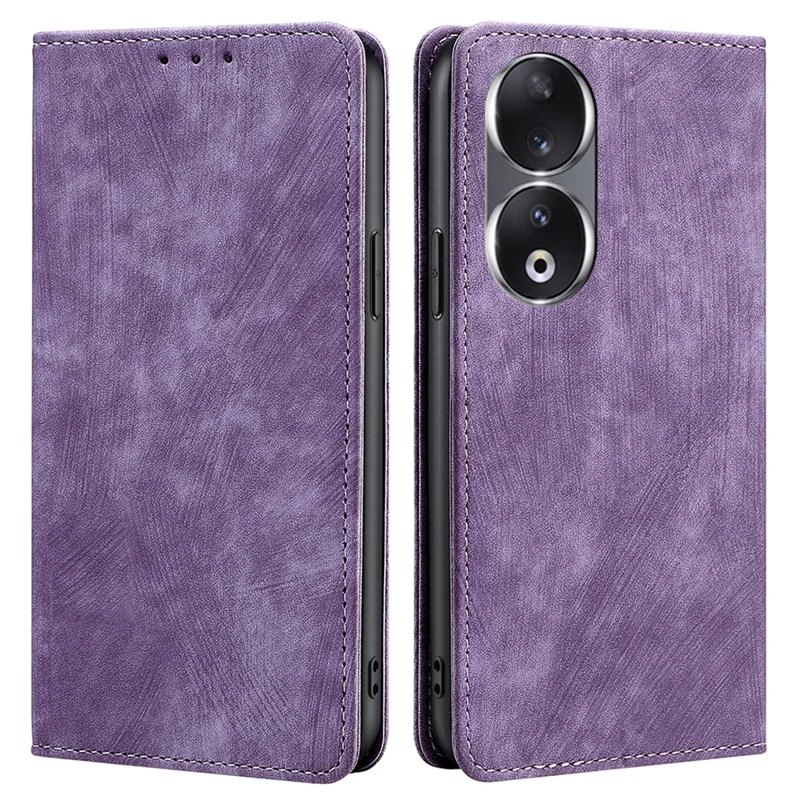 RFID Blocking Wallet Phone Case for Honor 90 , PU Leather Stand Full Protection Cover - Purple