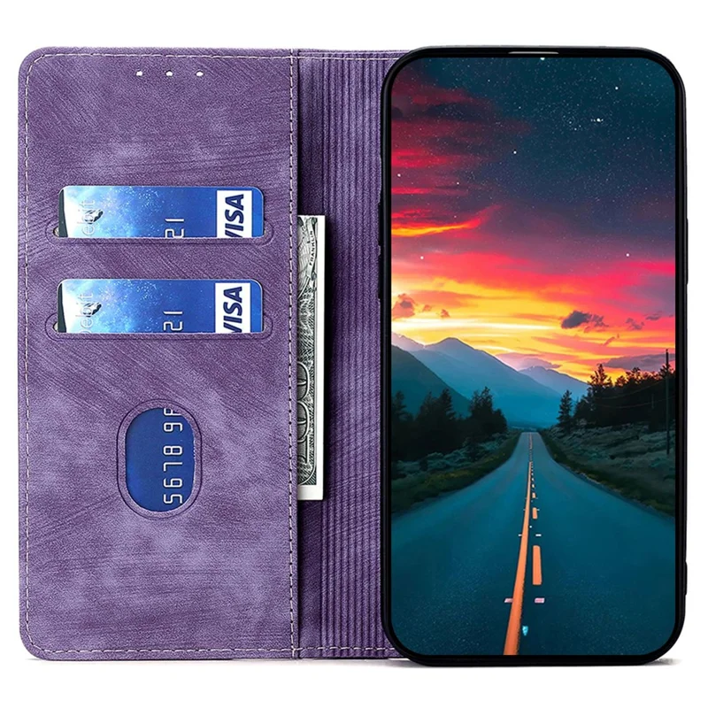 RFID Blocking Wallet Phone Case for Honor 90 , PU Leather Stand Full Protection Cover - Purple