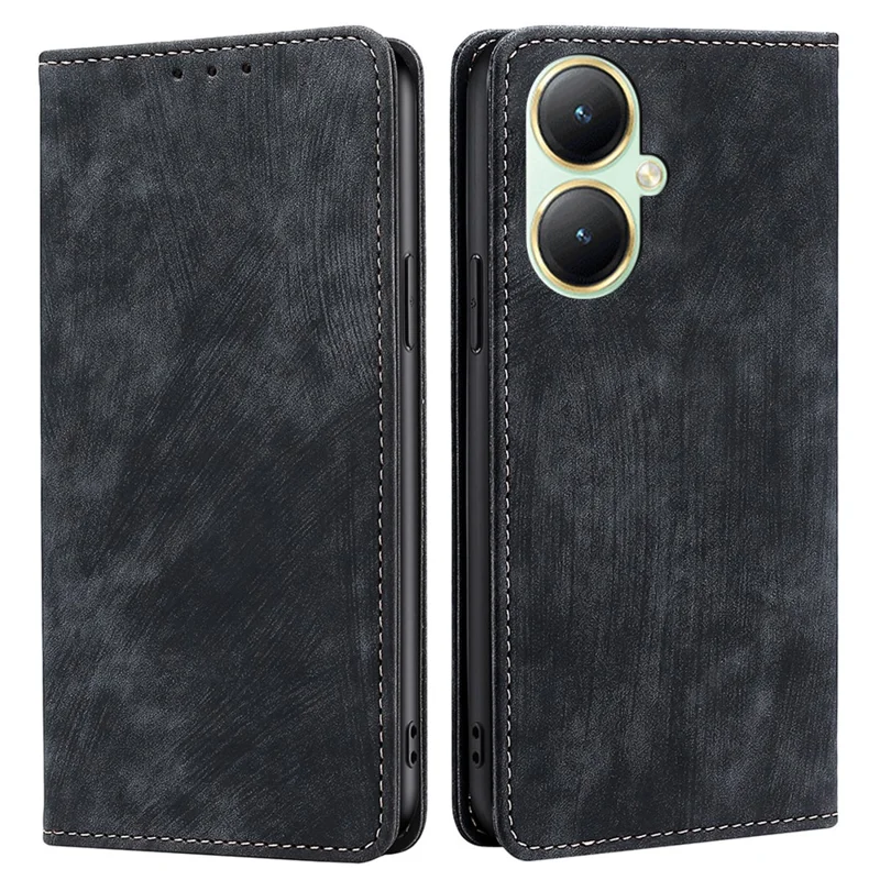 For vivo Y35m+ 5G / Y35+ 5G Anti-scratch Phone Cover RFID Blocking Wallet Phone Case Leather Stand Shell - Black